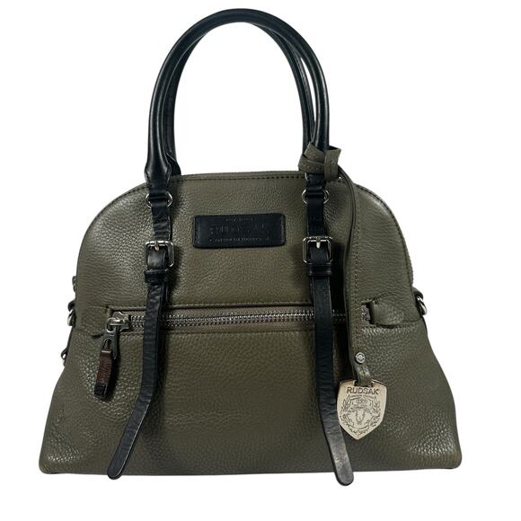RUDSAK Handbags - RUDSAK Genuine Leather Pebbled Moss Green Black Top Handle Satchel Shoulder Bag
